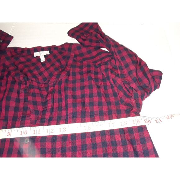 Joie Women's Blouse Size Small Hi-Low Henley Light Weight Flannel Red Black - Picture 3 of 6